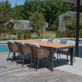 Cleve antraciet/Lucca dining tuinset | 4 personen | teakhout + wicker | 120cm rond