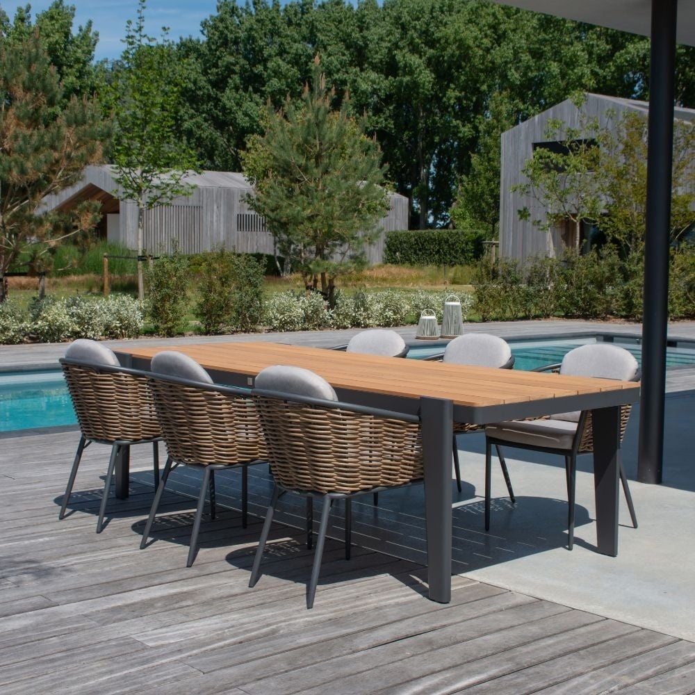 Cleve antraciet/Lucca dining tuinset | 4 personen | teakhout + wicker | 120cm rond