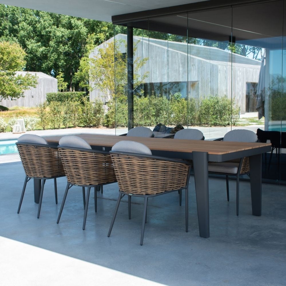 Cleve antraciet/Lucca dining tuinset | 4 personen | teakhout + wicker | 120cm rond