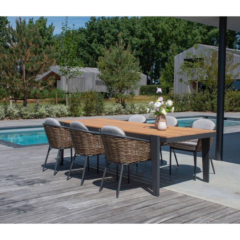 Cleve antraciet/Lucca dining tuinset | 4 personen | teakhout + wicker | 120cm rond
