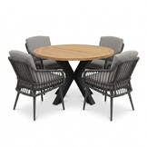 Cleve antraciet/Alicante antraciet dining tuinset | 4 personen | teakhout + wicker | 120cm rond