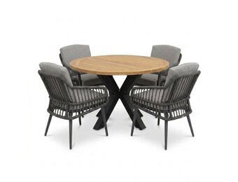 Cleve antraciet/Alicante antraciet dining tuinset | 4 personen | teakhout + wicker | 120cm rond