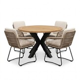 Cleve antraciet/Harper Sahara Dust dining tuinset | 4 personen | teakhout + touw | 120cm rond