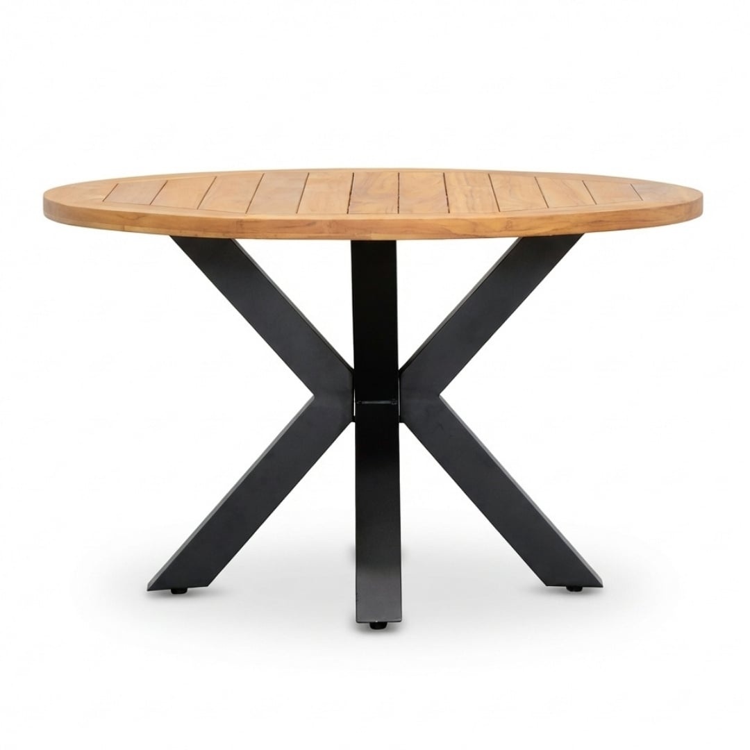 Cleve antraciet/Harper Sahara Dust dining tuinset | 4 personen | teakhout + touw | 120cm rond