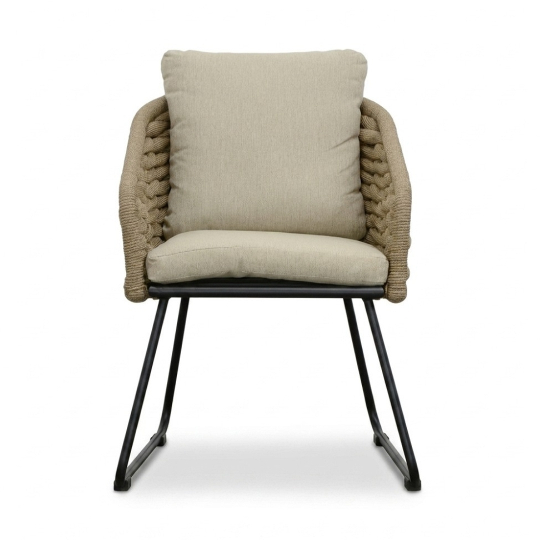Cleve antraciet/Flora Sahara Dust dining tuinset | 4 personen | teakhout + touw | 120cm rond