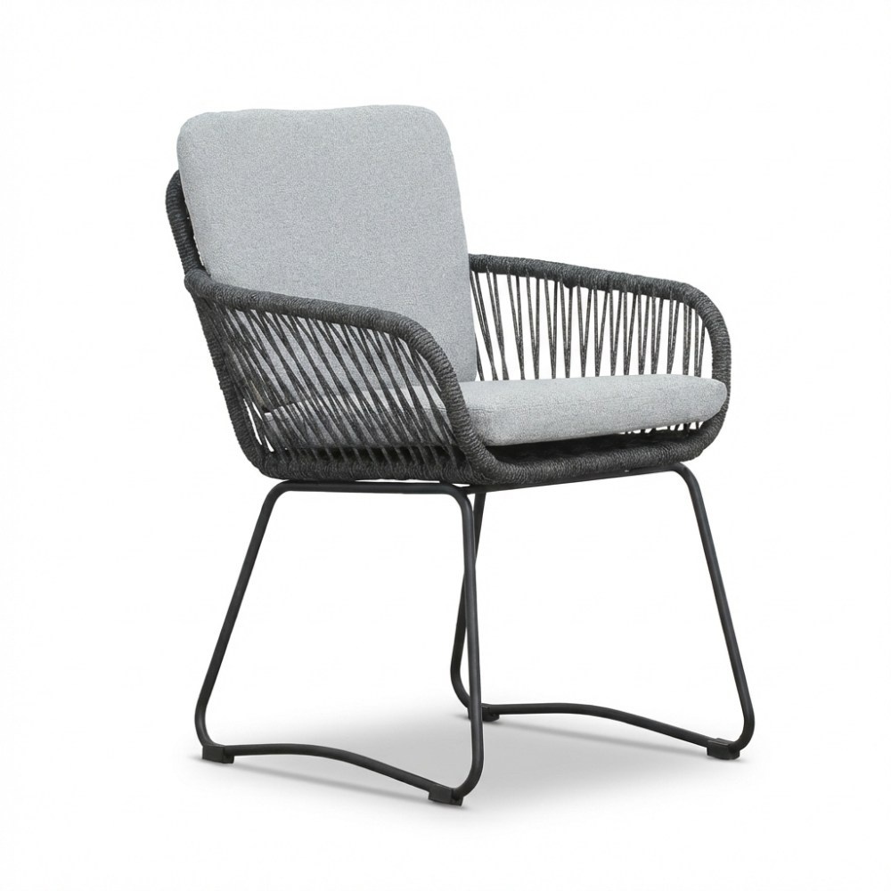 Cleve antraciet/Harper Stone Grey dining tuinset | 4 personen | teakhout + touw | 120cm rond