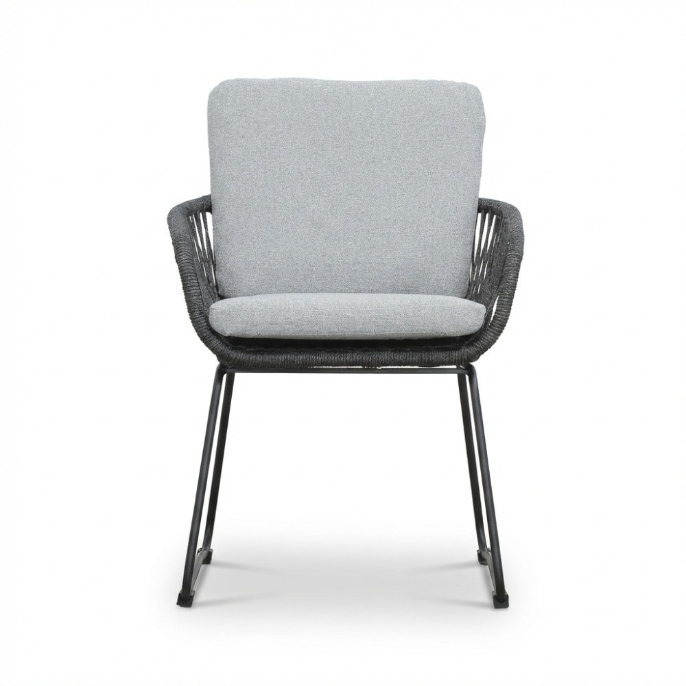 Cleve antraciet/Harper Stone Grey dining tuinset | 4 personen | teakhout + touw | 120cm rond