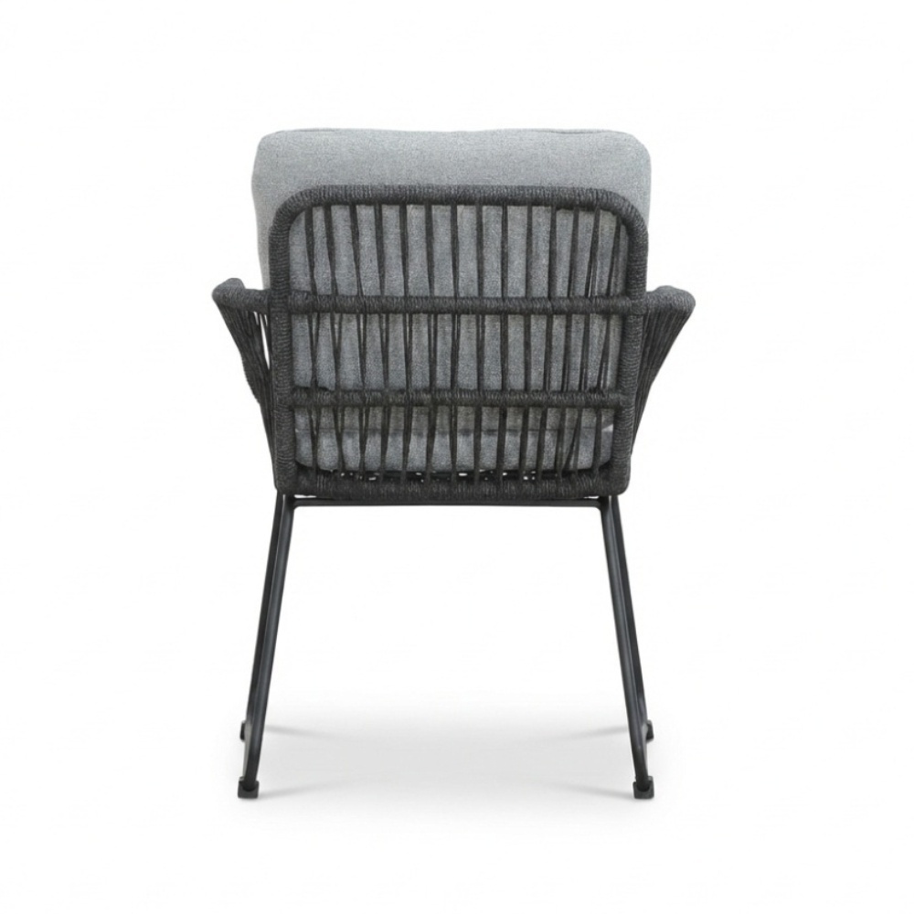 Cleve antraciet/Harper Stone Grey dining tuinset | 4 personen | teakhout + touw | 120cm rond