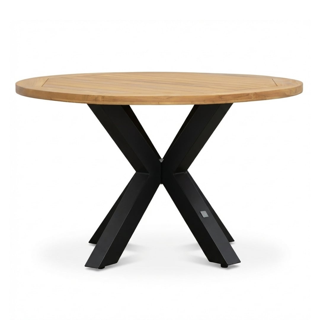 Cleve antraciet/Harper Stone Grey dining tuinset | 4 personen | teakhout + touw | 120cm rond