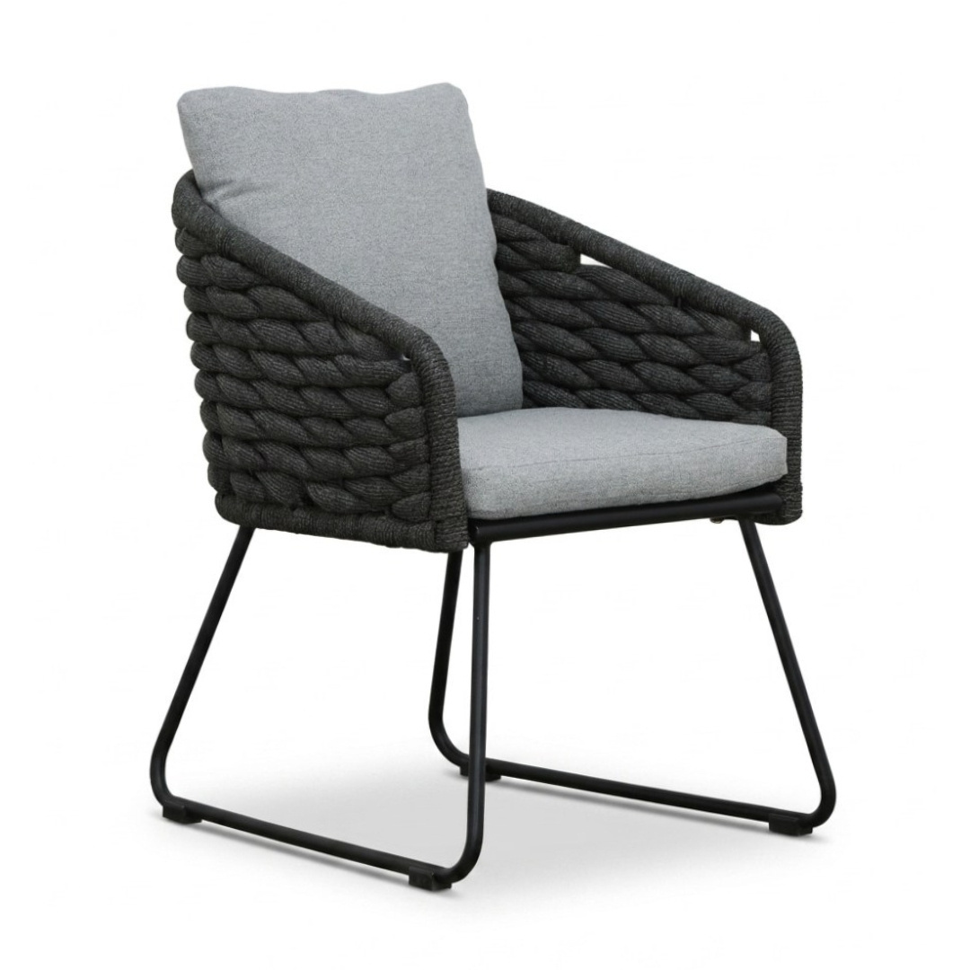 Cleve antraciet/Flora Stone Grey dining tuinset | 4 personen | teakhout + touw | 120cm rond