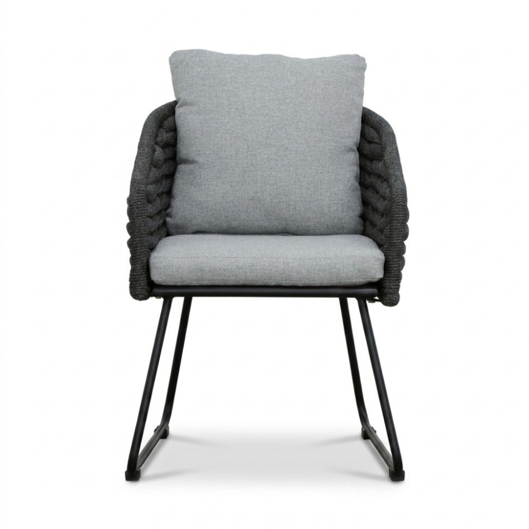 Cleve antraciet/Flora Stone Grey dining tuinset | 4 personen | teakhout + touw | 120cm rond