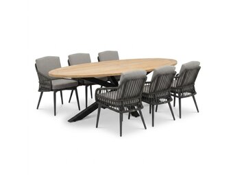 Cleve antraciet/Alicante antraciet dining tuinset | 6 personen | teakhout + wicker | 240cm ovaal