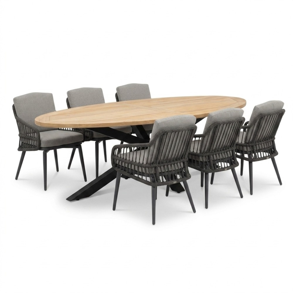 Cleve antraciet/Alicante antraciet dining tuinset | 6 personen | teakhout + wicker | 240cm ovaal