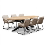 Cleve antraciet/Harper Sahara Dust dining tuinset | 6 personen | teakhout + touw | 240cm ovaal