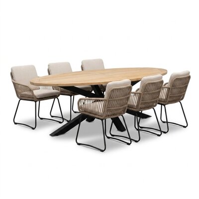 Cleve antraciet/Harper Sahara Dust dining tuinset | 6 personen | teakhout + touw | 240cm ovaal