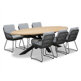 Cleve antraciet/Harper Stone Grey dining tuinset | 6 personen | teakhout + touw | 240cm ovaal