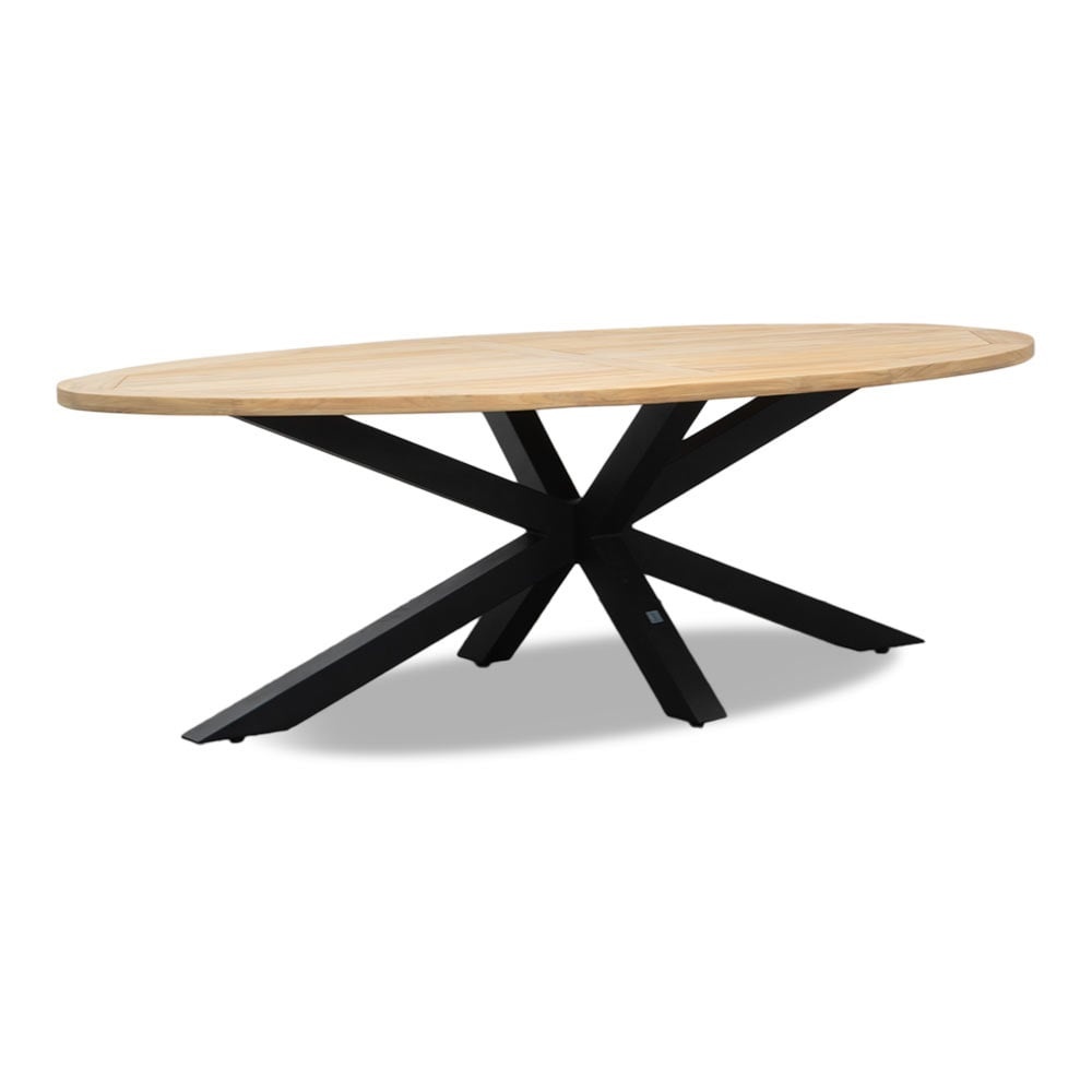 Cleve antraciet/Flora Stone Grey dining tuinset | 6 personen | teakhout + touw | 240cm ovaal