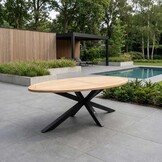 Cleve antraciet/Flora Stone Grey dining tuinset | 6 personen | teakhout + touw | 240cm ovaal