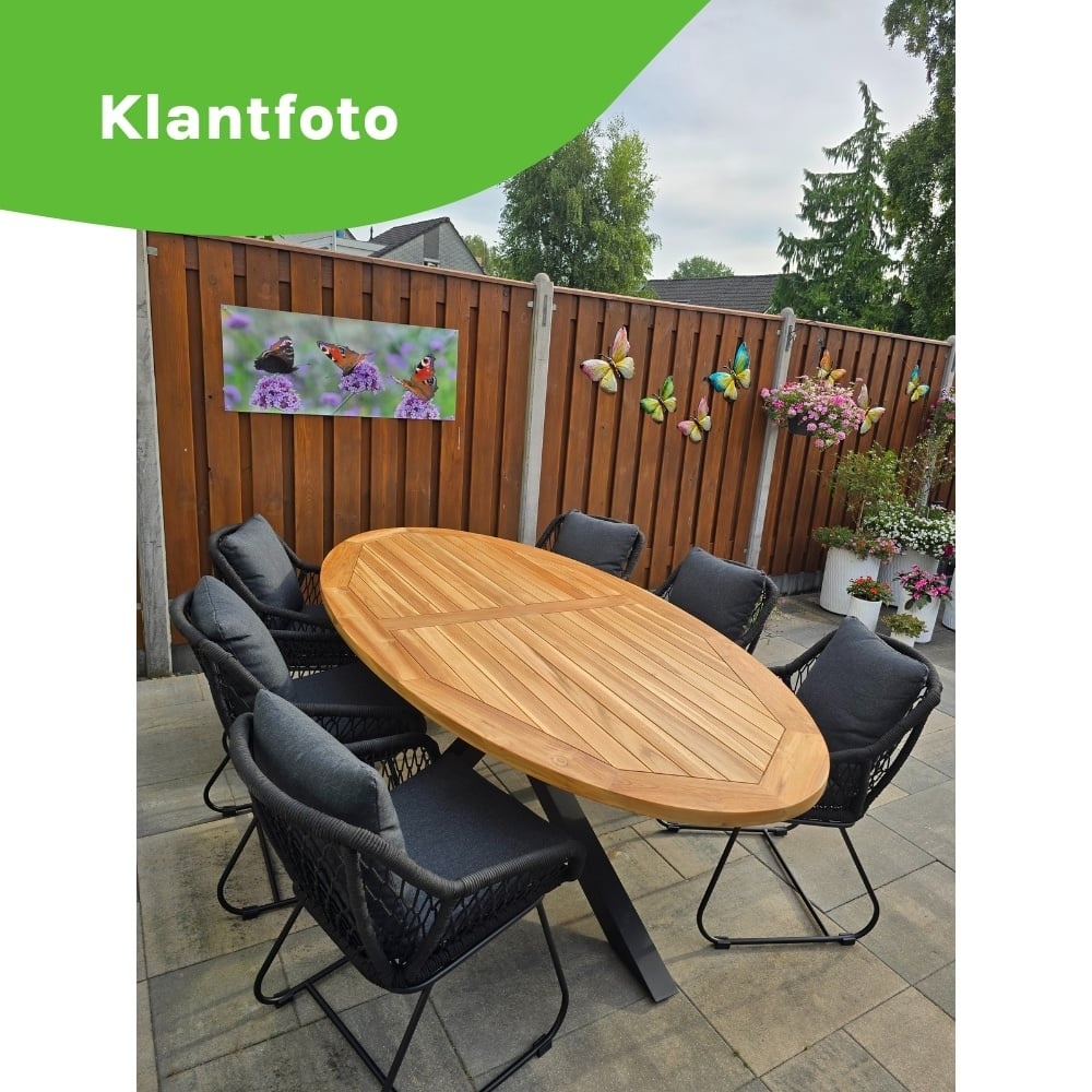 Cleve antraciet/Flora Stone Grey dining tuinset | 6 personen | teakhout + touw | 240cm ovaal