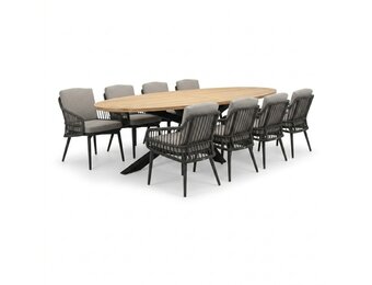 Cleve antraciet/Alicante antraciet dining tuinset | 8 personen | teakhout + wicker | 280cm ovaal