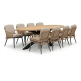 Cleve antraciet/Alicante zand dining tuinset | 8 personen | teakhout + wicker | 280cm ovaal