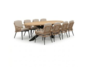 Cleve antraciet/Alicante zand dining tuinset | 8 personen | teakhout + wicker | 280cm ovaal