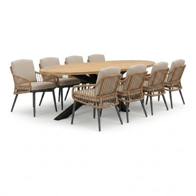 Cleve antraciet/Alicante zand dining tuinset | 8 personen | teakhout + wicker | 280cm ovaal