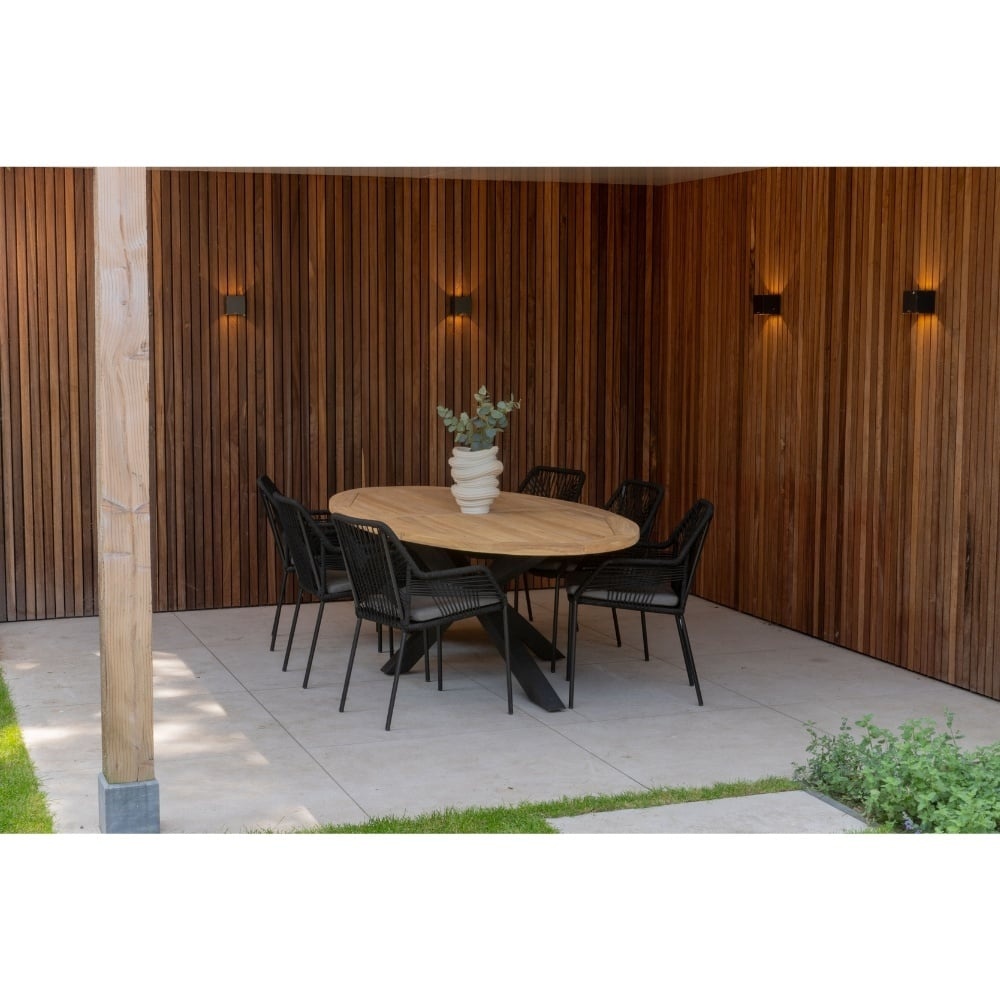 Cleve antraciet/Alicante zand dining tuinset | 8 personen | teakhout + wicker | 280cm ovaal