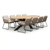 Cleve antraciet/Harper Sahara Dust dining tuinset | 8 personen | teakhout + touw | 280cm ovaal