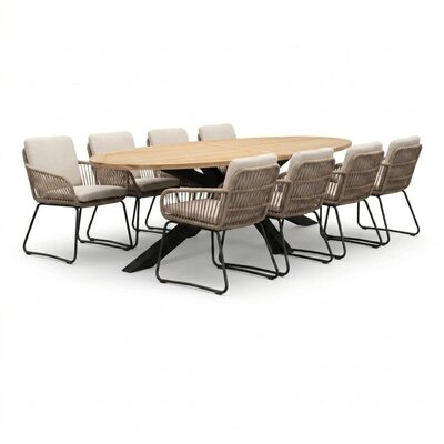 Cleve antraciet/Harper Sahara Dust dining tuinset | 8 personen | teakhout + touw | 280cm ovaal