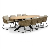 Cleve antraciet/Flora Sahara Dust dining tuinset | 8 personen | teakhout + touw | 280cm ovaal