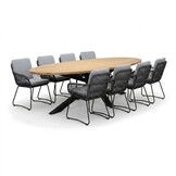 Cleve antraciet/Harper Stone Grey dining tuinset | 8 personen | teakhout + touw | 280cm ovaal