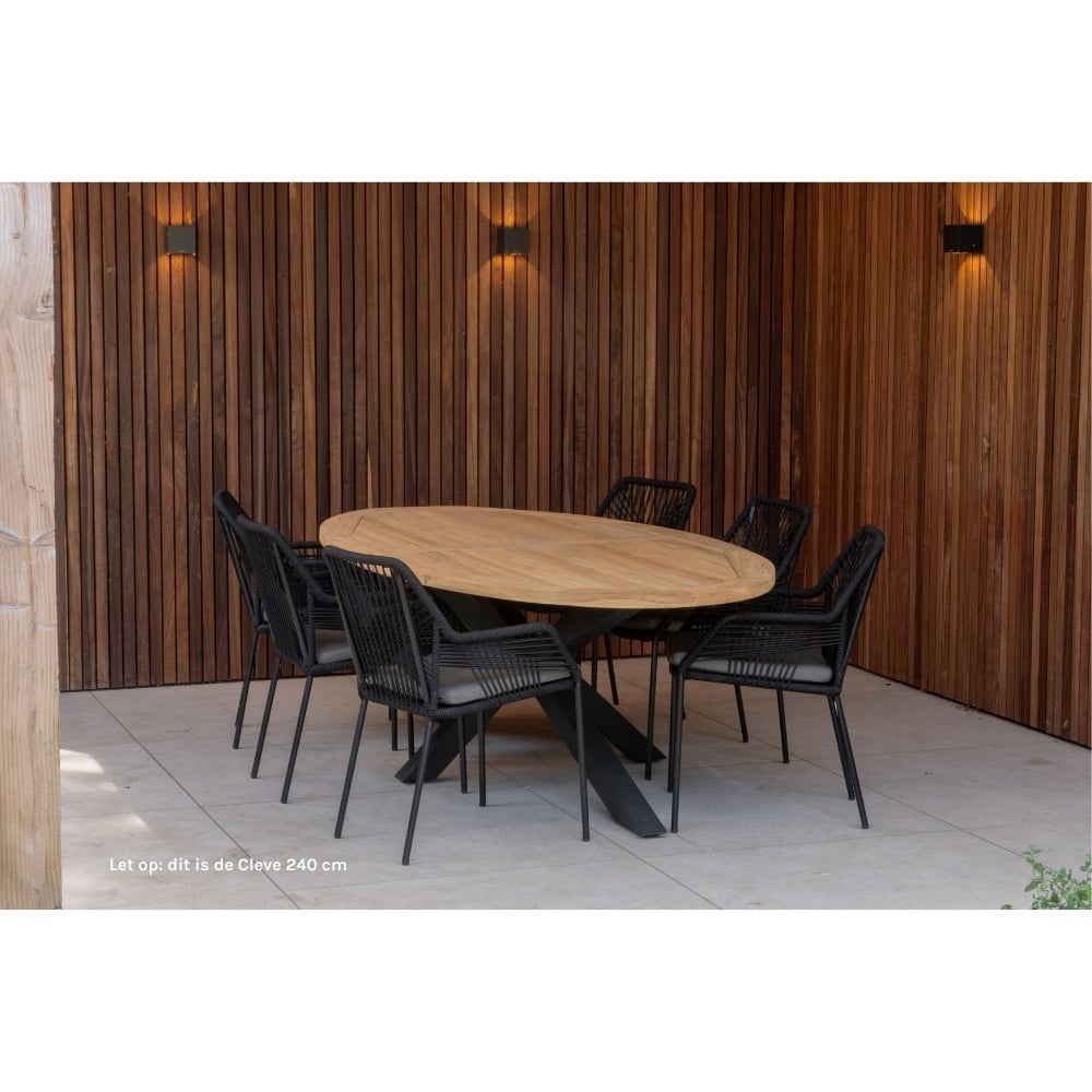Cleve antraciet/Harper Stone Grey dining tuinset | 8 personen | teakhout + touw | 280cm ovaal