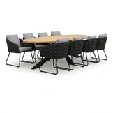 Cleve antraciet/Flora Stone Grey dining tuinset | 8 personen | teakhout + touw | 280cm ovaal