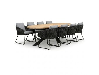 Cleve antraciet/Flora Stone Grey dining tuinset | 8 personen | teakhout + touw | 280cm ovaal