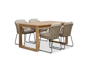 Corfu/Tulum Sahara Dust dining tuinset | 4 personen | teakhout + touw | 150cm