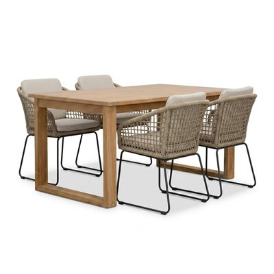 Corfu/Tulum Sahara Dust dining tuinset | 4 personen | teakhout + touw | 150cm