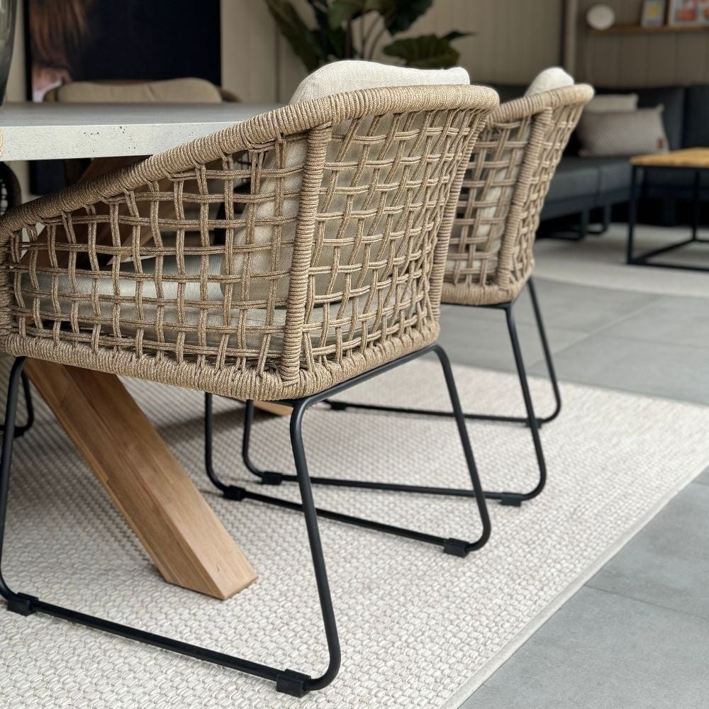 Corfu/Tulum Sahara Dust dining tuinset | 4 personen | teakhout + touw | 150cm