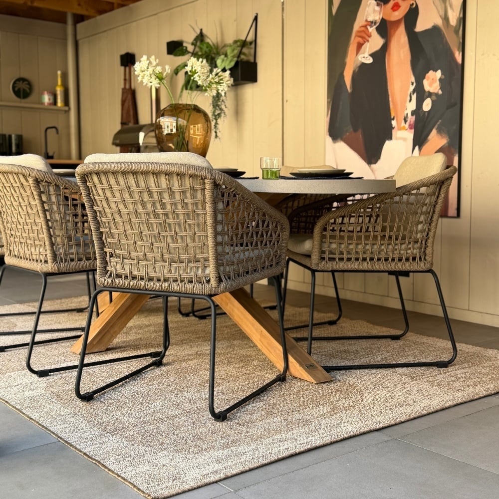 Corfu/Tulum Sahara Dust dining tuinset | 4 personen | teakhout + touw | 150cm