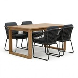 Corfu/Tulum Lava Grey dining tuinset | 4 personen | teakhout + touw | 150cm