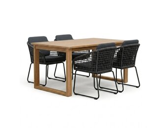 Corfu/Tulum Lava Grey dining tuinset | 4 personen | teakhout + touw | 150cm