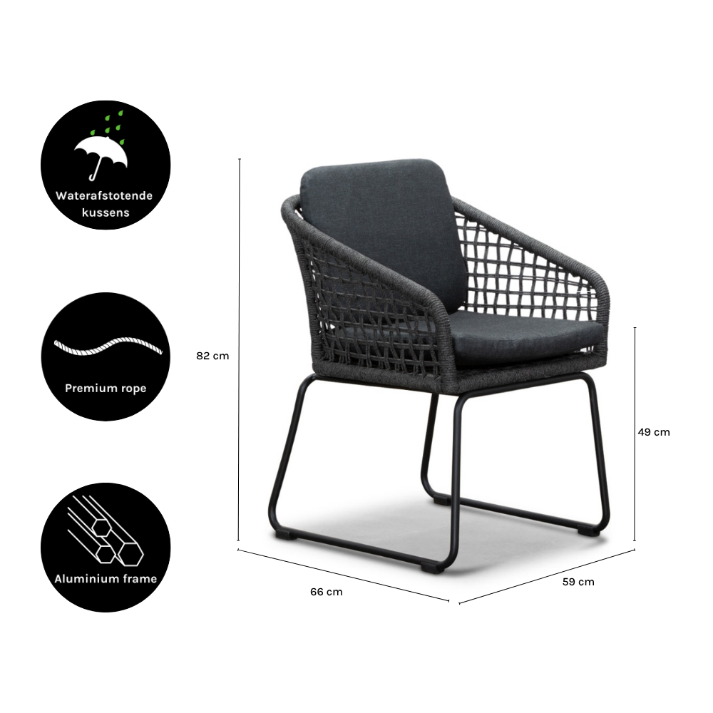 Corfu/Tulum Lava Grey dining tuinset | 4 personen | teakhout + touw | 150cm