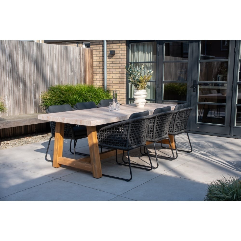 Corfu/Tulum Lava Grey dining tuinset | 4 personen | teakhout + touw | 150cm