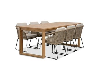 Corfu/Tulum Sahara Dust dining tuinset | 6 personen | teakhout + touw | 200cm