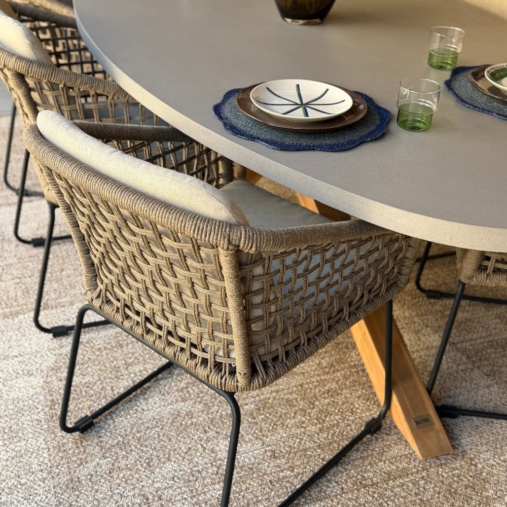 Corfu/Tulum Sahara Dust dining tuinset | 6 personen | teakhout + touw | 200cm