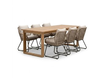 Corfu/Portofino Sahara Dust dining tuinset | 6 personen | teakhout + touw | 200cm