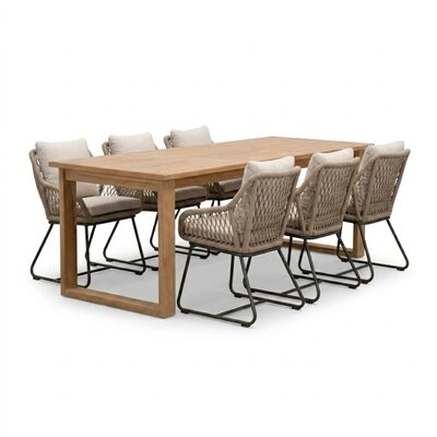 Corfu/Portofino Sahara Dust dining tuinset | 6 personen | teakhout + touw | 200cm