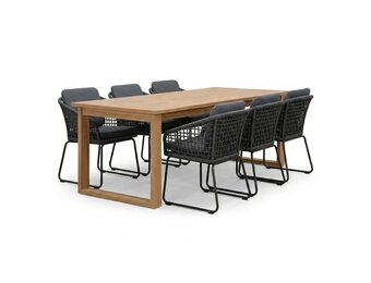Corfu/Tulum Lava Grey dining tuinset | 6 personen | teakhout + touw | 200cm