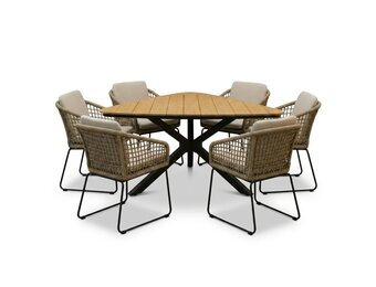 Corsica/Tulum Sahara Dust dining tuinset | 6 personen | polywood + touw | 158cm