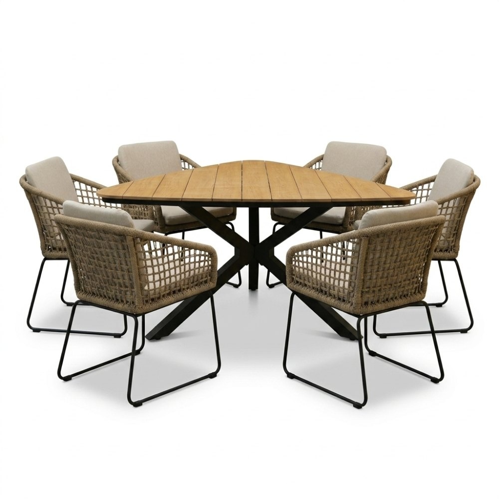 Corsica/Tulum Sahara Dust dining tuinset | 6 personen | polywood + touw | 158cm